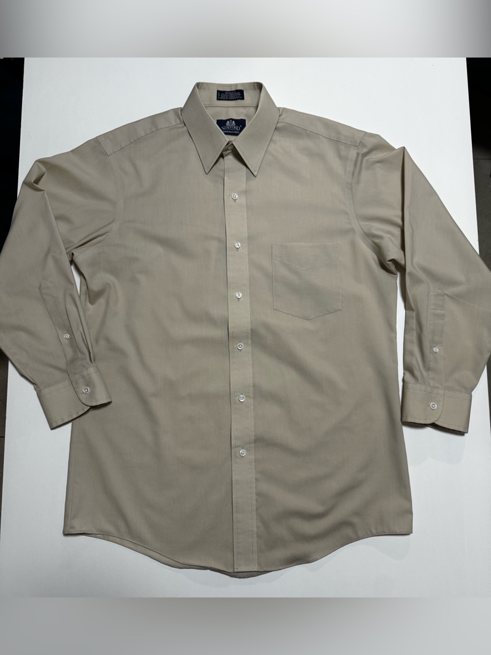 Stafford wrinkle free Men's Long Sleeve Dress Shirt in Khaki Tan 15,5 32